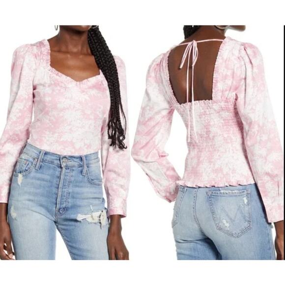 Wayf floral size medium blouse Justina Smocked Bustier Top NEW casual summer - Picture 1 of 7